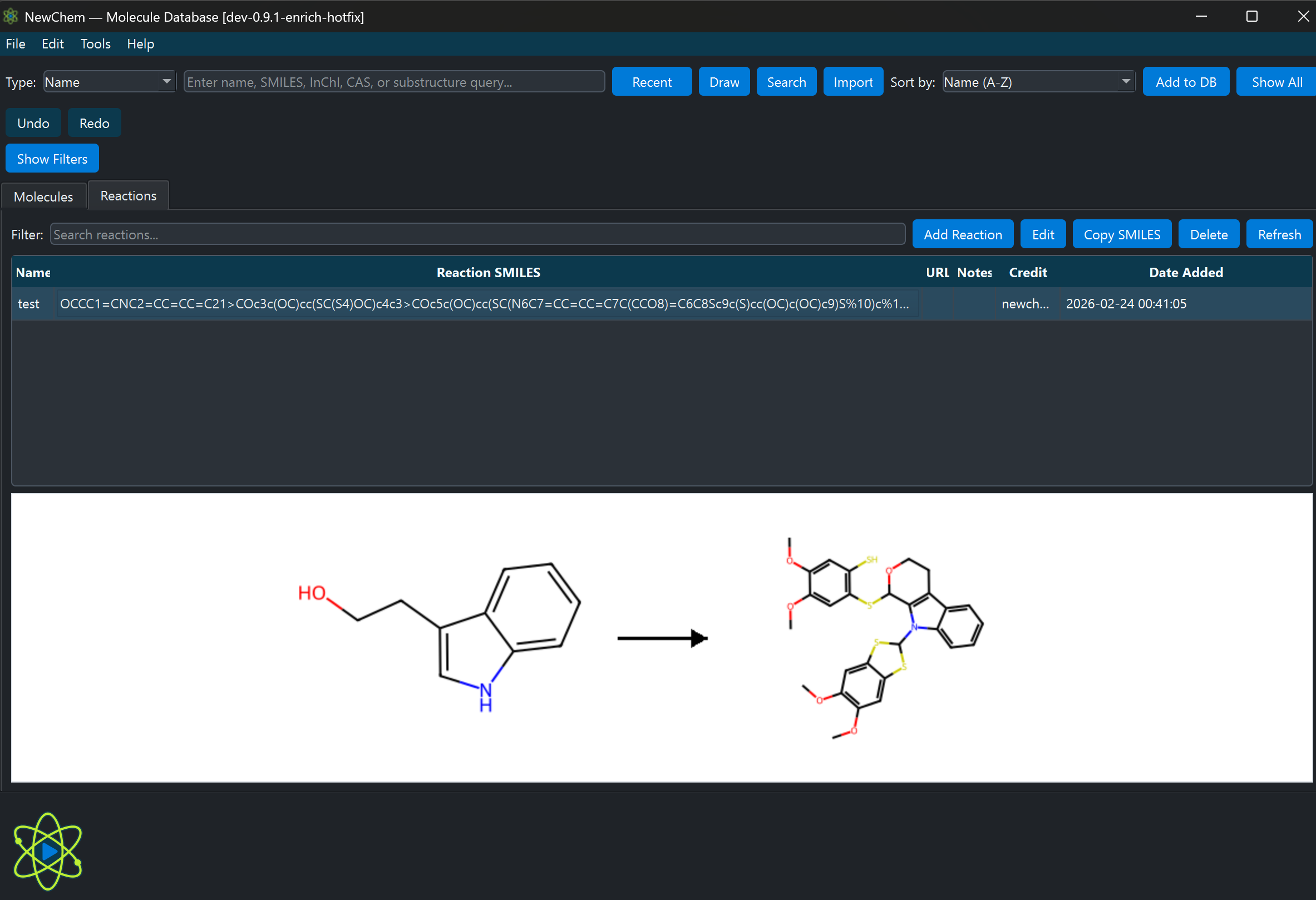 Reaction workflow screenshot